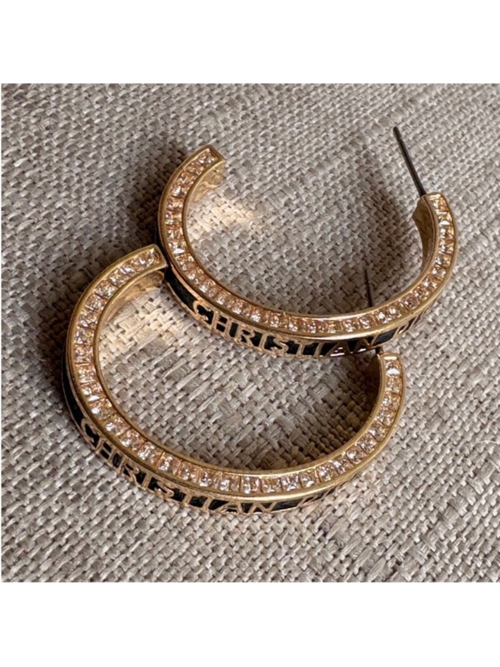Dior Gold and Black Crystal-Embellished Hoop Earrings - Picture 2 of 4